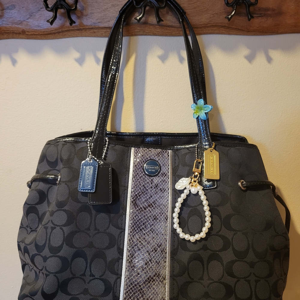 SOLD - Coach Black and Gray Signature Shoulder Bag